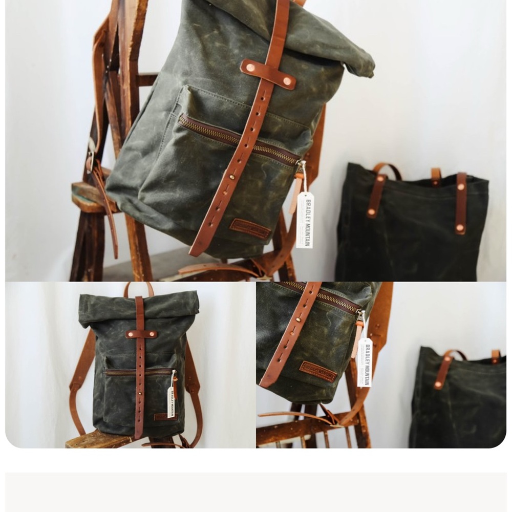 Bradley Mountain Waxed Canvas Roll-Top Backpack with Brown Leather Trim - Slate - Picture 6 of 6